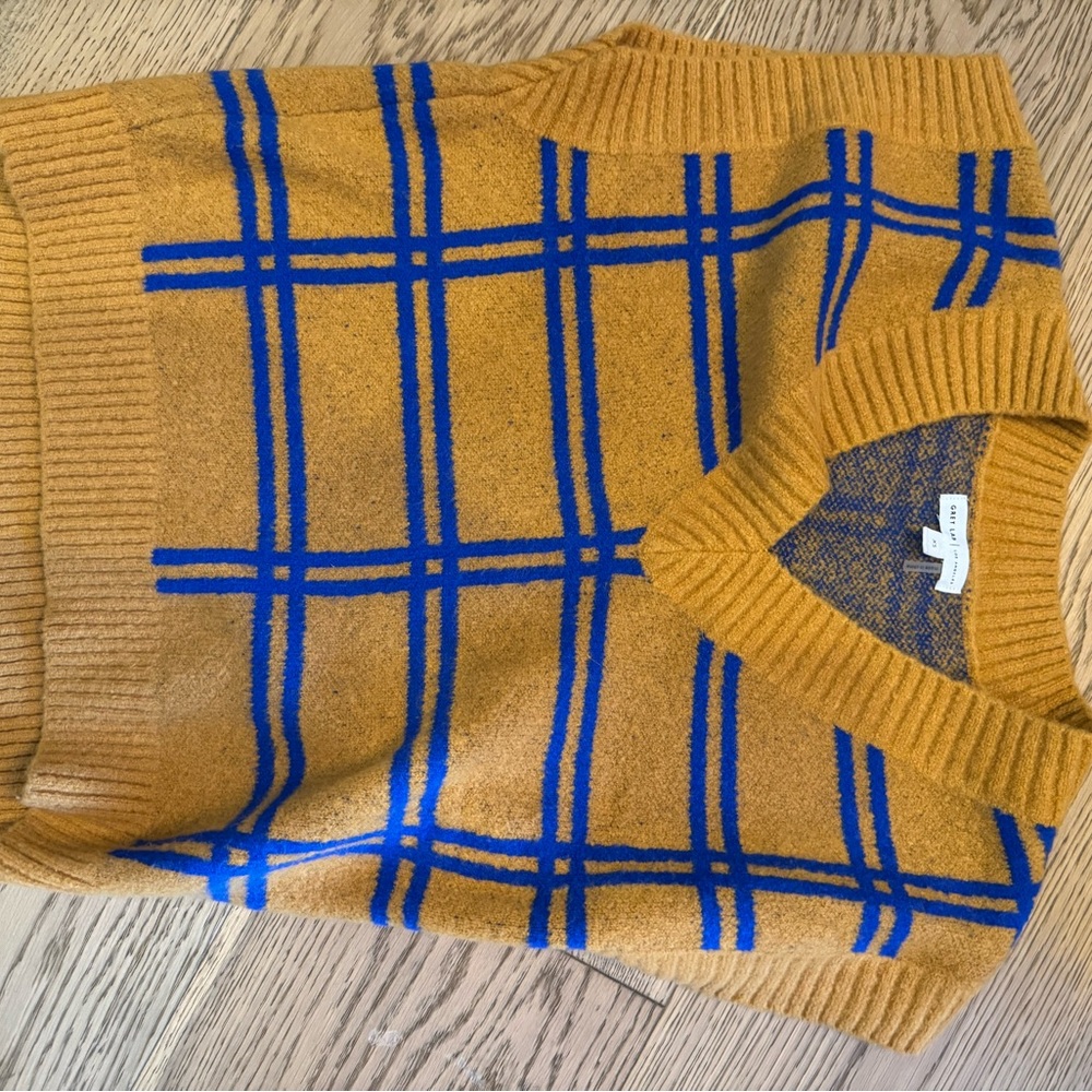 GREY LAB Mustard and Blue V-Neck Sweater Vest